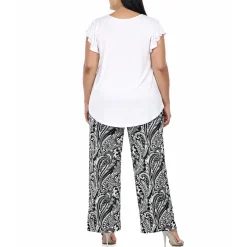 Plus Size Ruffle Sleeve Top & Printed Pant Set