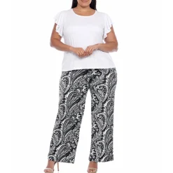 Plus Size Ruffle Sleeve Top & Printed Pant Set