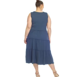 Plus Size Scoop Neck Tiered Midi Dress