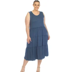 Plus Size Scoop Neck Tiered Midi Dress