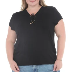 Plus Size V-Neck Front Tie Pullover Top