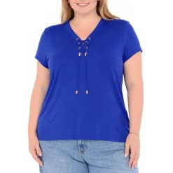 Plus Size V-Neck Front Tie Pullover Top