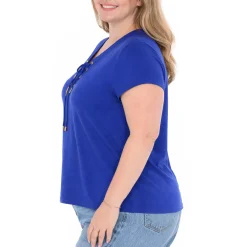 Plus Size V-Neck Front Tie Pullover Top