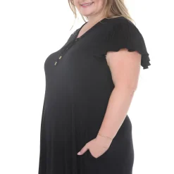 Plus Size V-Neck Tie Front Flutter Sleeve Shift Dres
