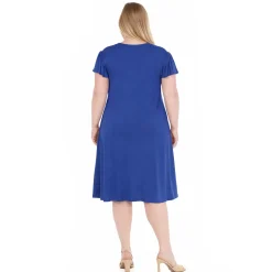 Plus Size V-Neck Tie Front Flutter Sleeve Shift Dres