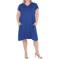 Plus Size V-Neck Tie Front Flutter Sleeve Shift Dres