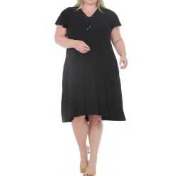 Plus Size V-Neck Tie Front Flutter Sleeve Shift Dres