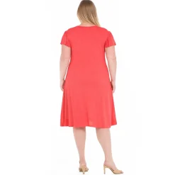 Plus Size V-Neck Tie Front Flutter Sleeve Shift Dres