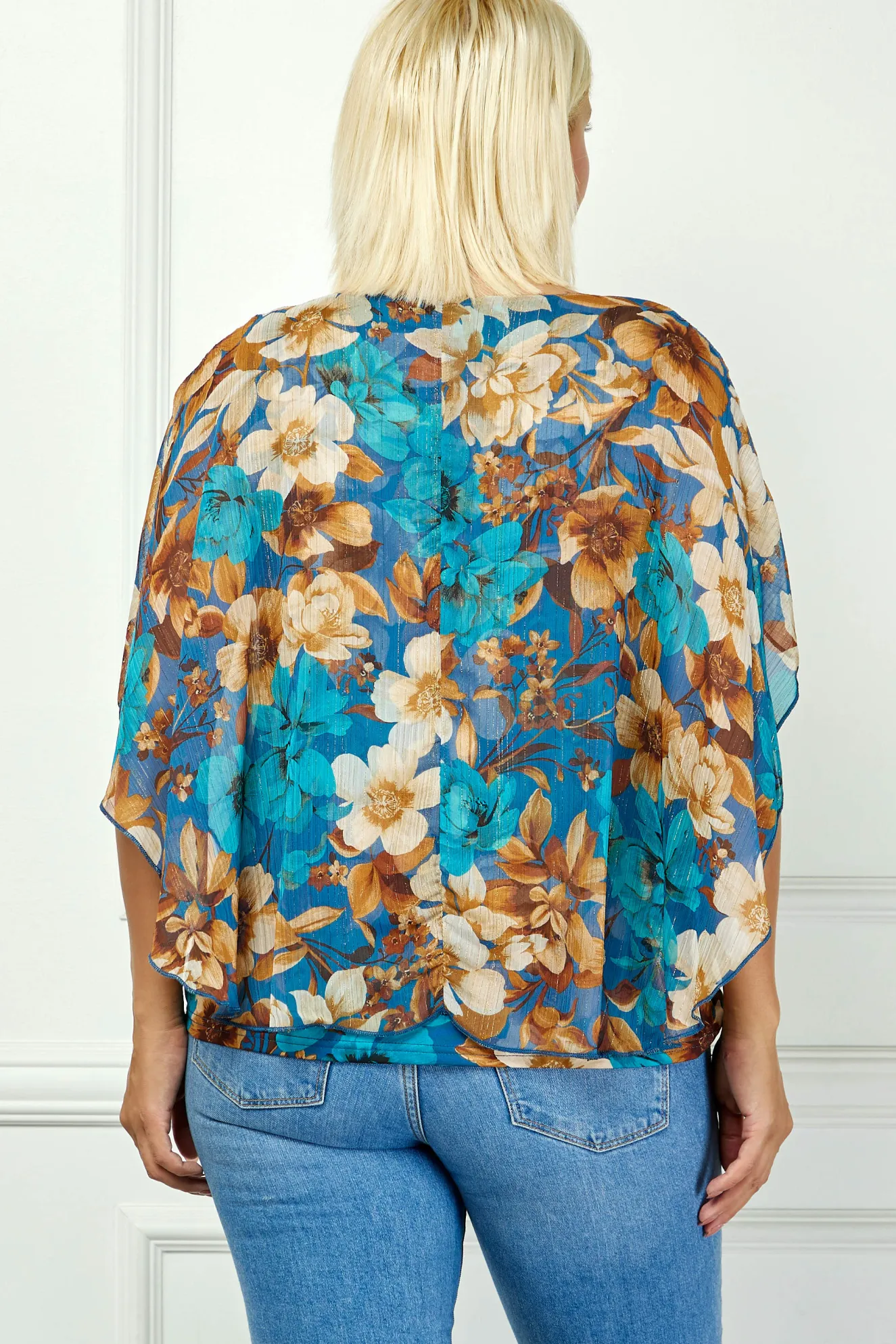 Poncho Tank Cutout Trim Mix Media Blouse in Turquoise - Plus