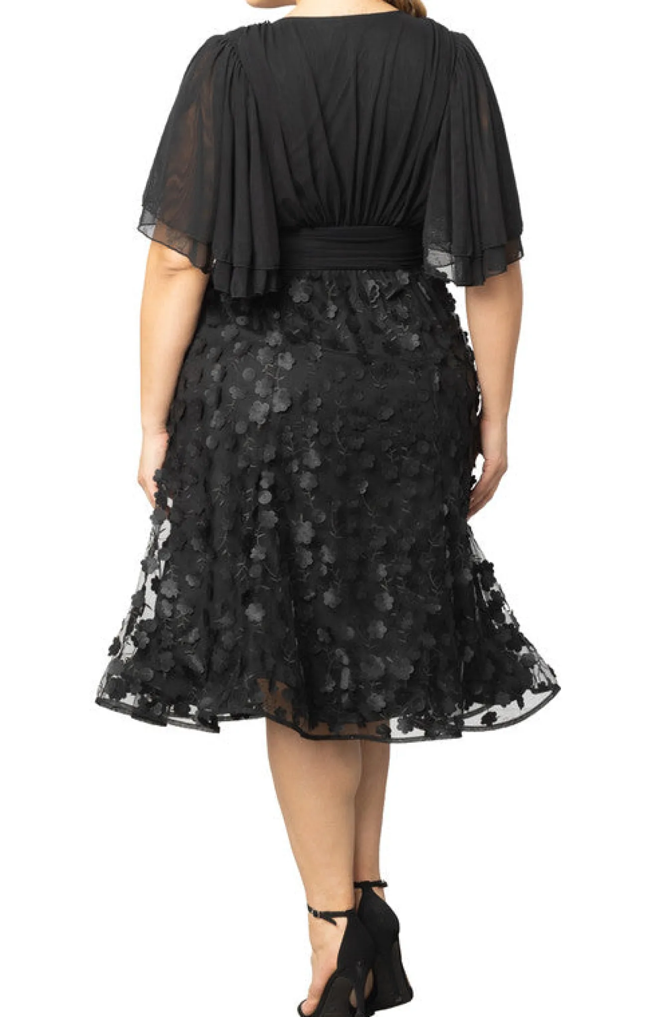 Pretty Petals Mesh Cocktail Dress - Plus