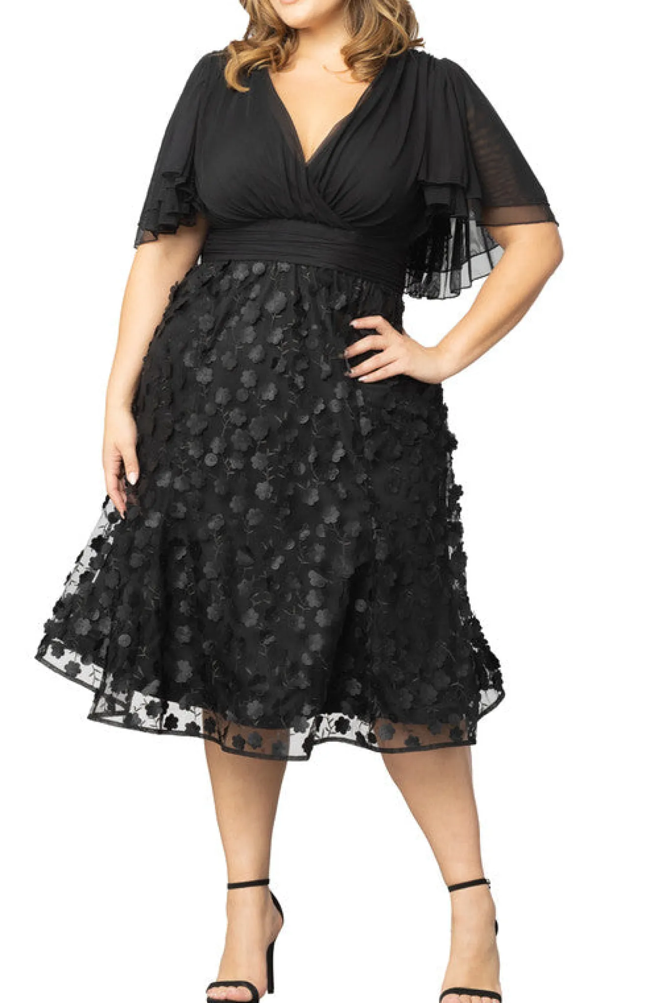 Pretty Petals Mesh Cocktail Dress - Plus