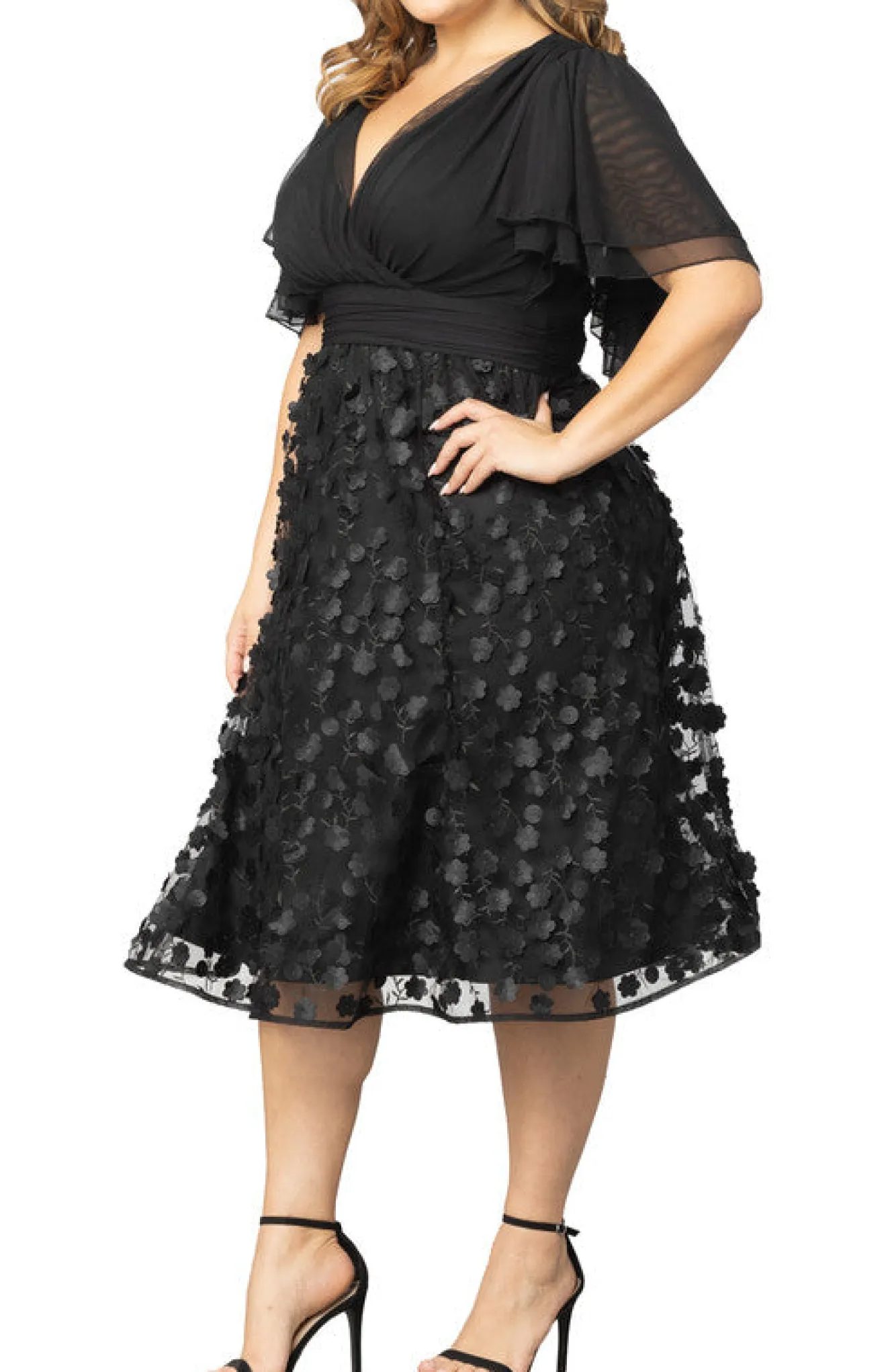 Pretty Petals Mesh Cocktail Dress - Plus
