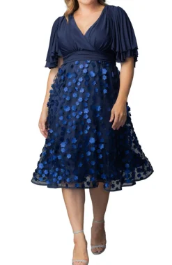 Pretty Petals Mesh Cocktail Dress - Navy Blossoms - Plus