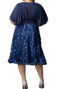Pretty Petals Mesh Cocktail Dress - Navy Blossoms - Plus