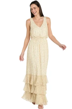 Printed Blouson Maxi Dress with Flounce Hem