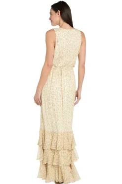 Printed Blouson Maxi Dress with Flounce Hem