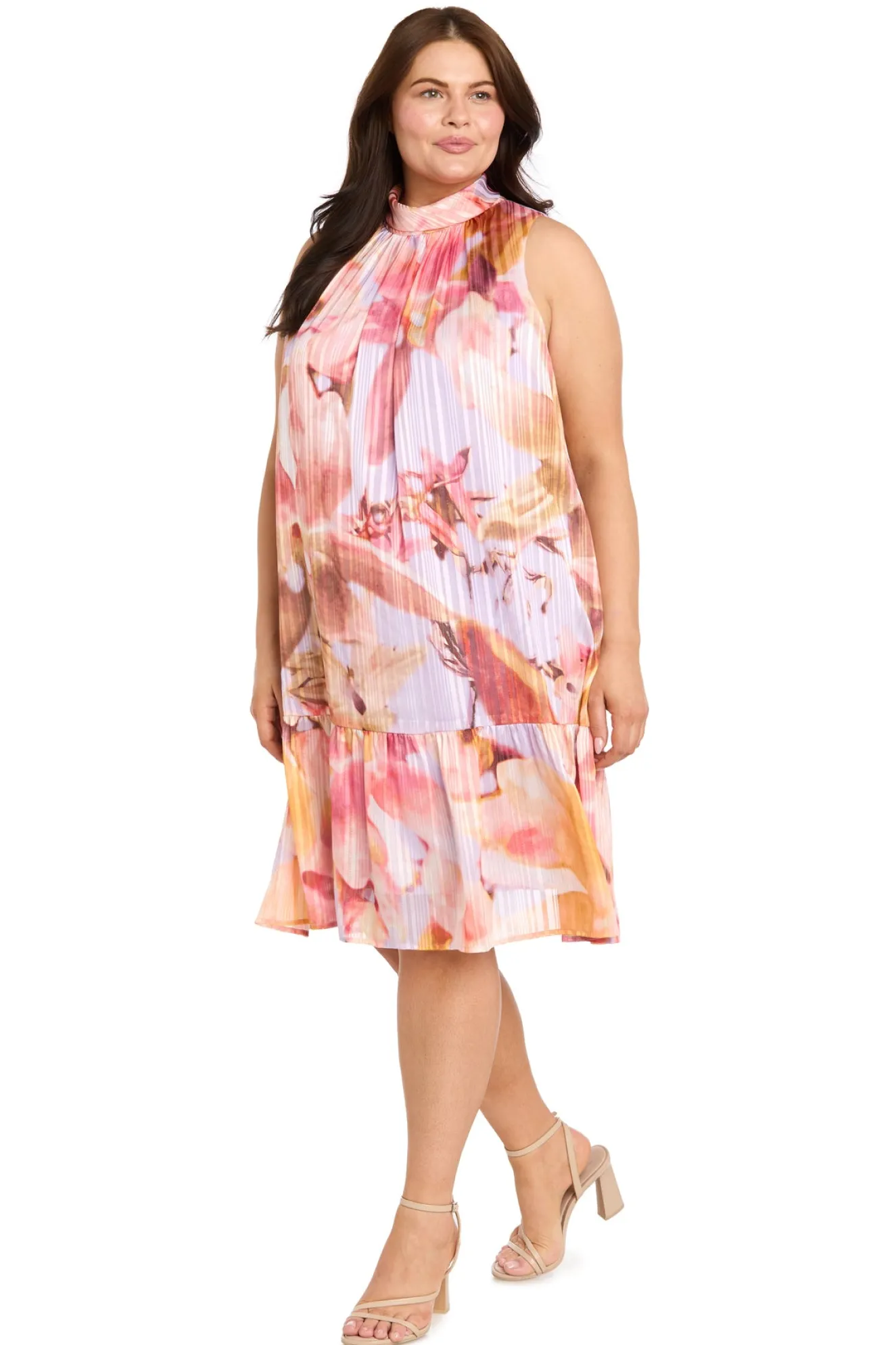 Printed Chiffon Halter with Flounce- Plus
