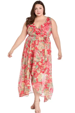 Printed Chiffon Surplice Maxi- Plus
