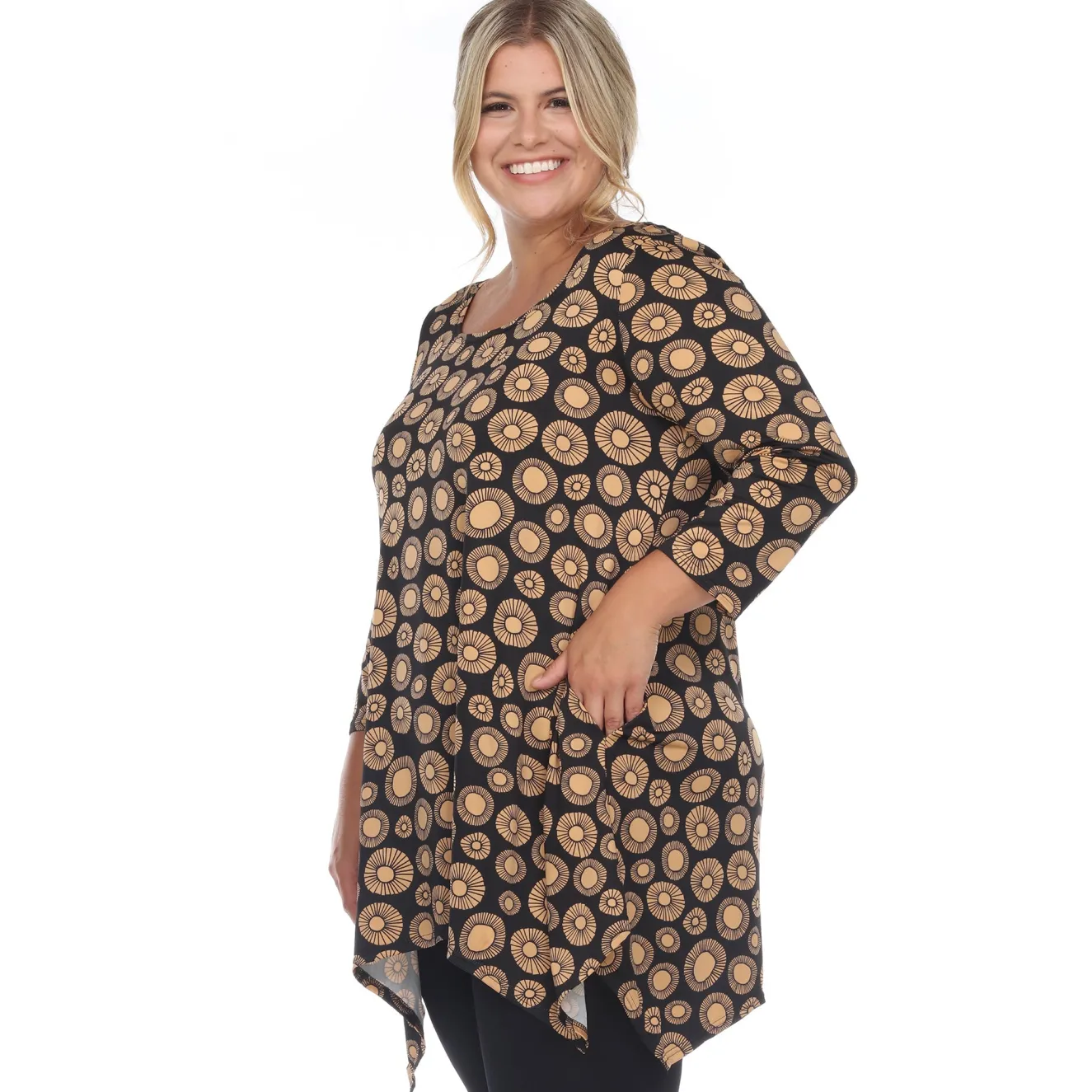 Printed Geometric Circle Tunic Top - Plus