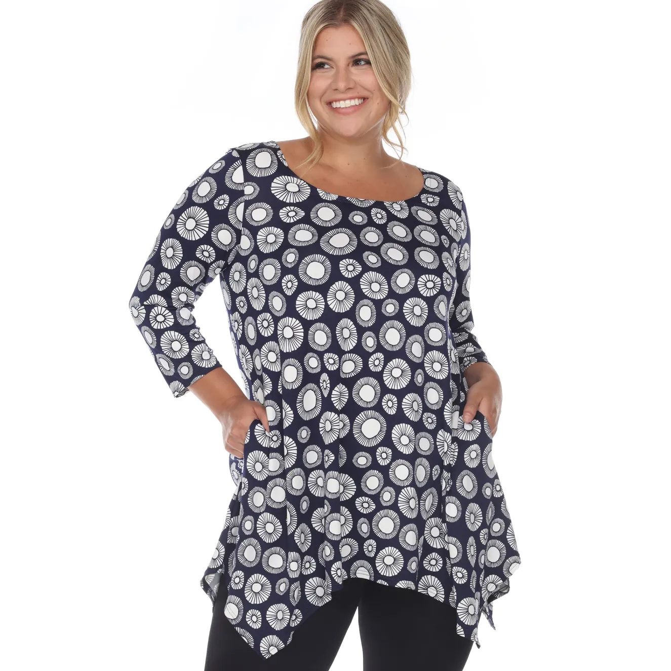 Printed Geometric Circle Tunic Top - Plus