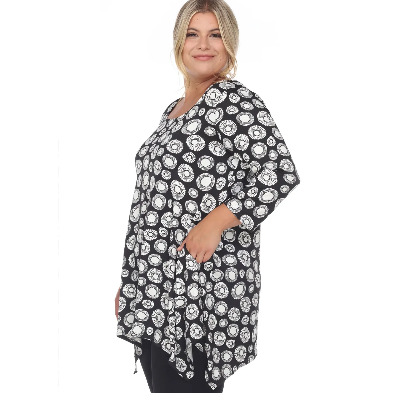 Printed Geometric Circle Tunic Top - Plus