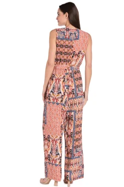 Printed Ikat Surplice Jumpsuit with Self Belt