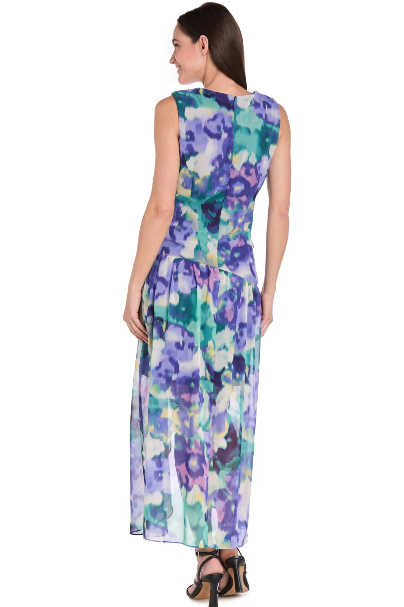 Printed Surplice Dress with Hi-Low Hem, Blue/Multi