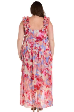 Printed Surplice with Hi Lo Hem- Coral Multi - Plus