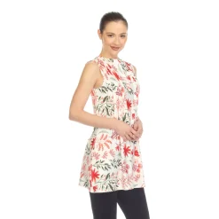 Red Floral Sleeveless Tunic Top