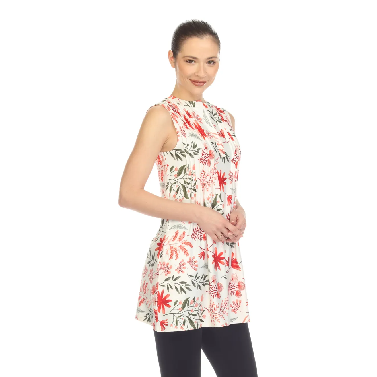 Red Floral Sleeveless Tunic Top