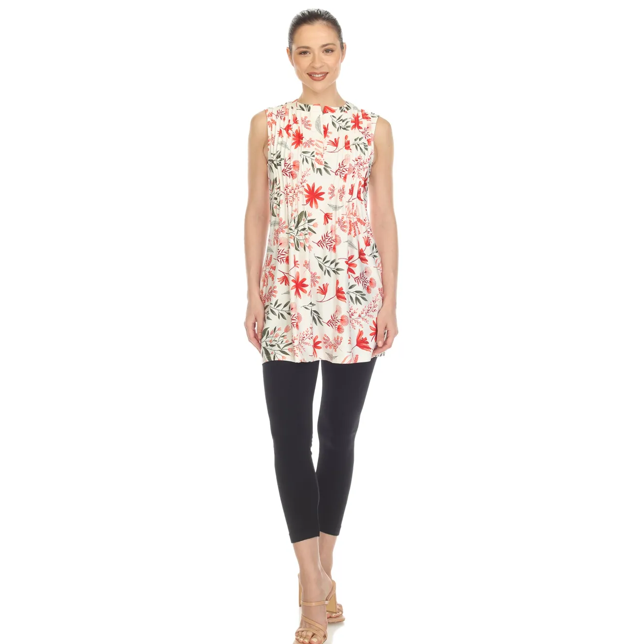 Red Floral Sleeveless Tunic Top