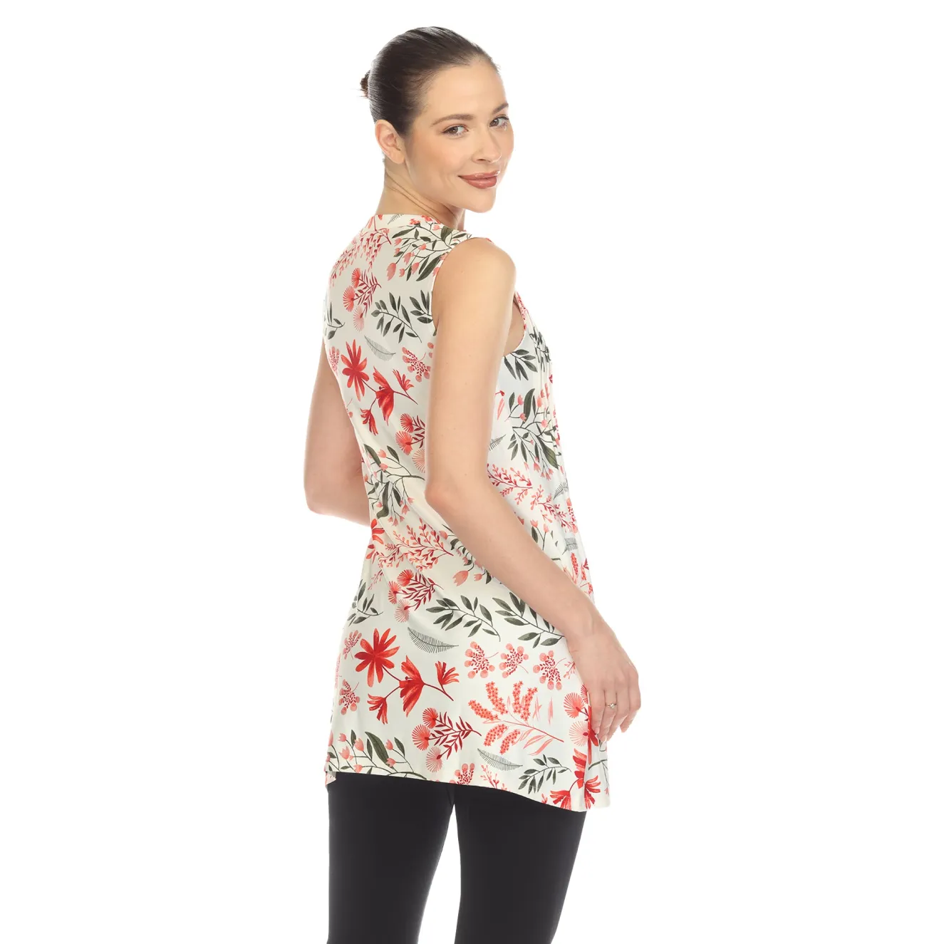 Red Floral Sleeveless Tunic Top