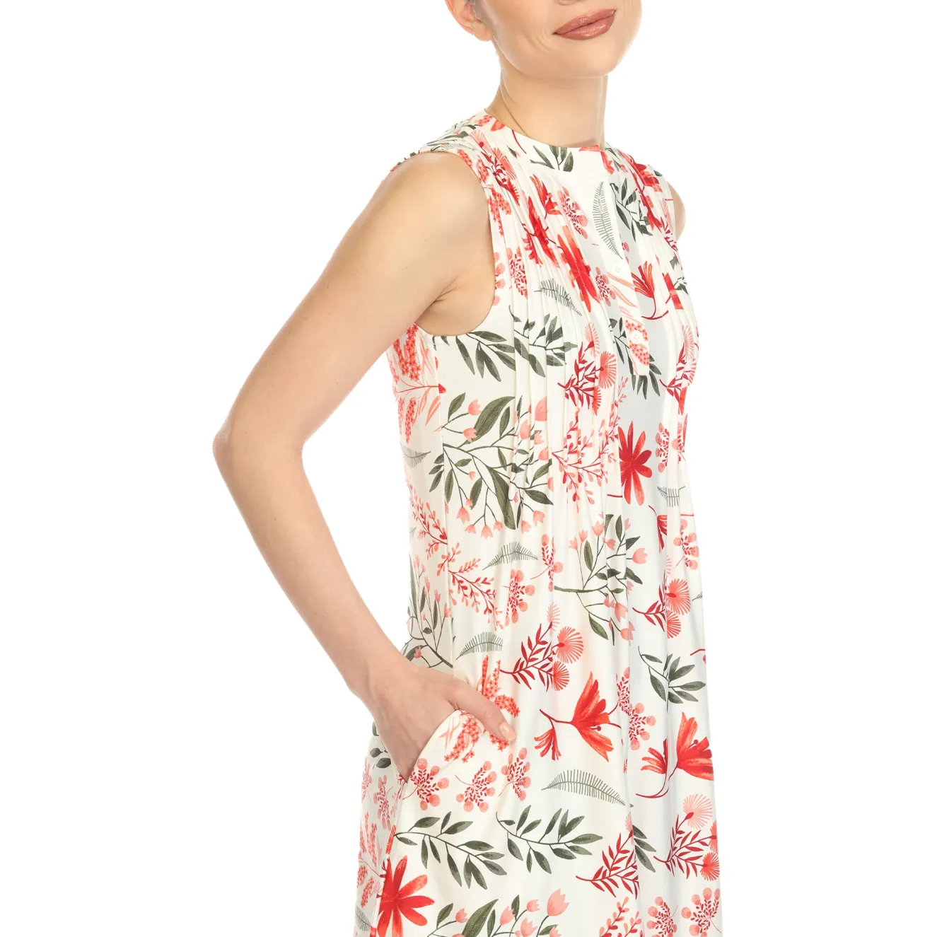 Red Floral Sleeveless Tunic Top