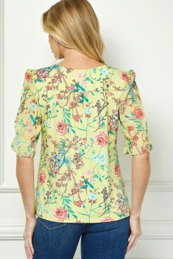 Ruffle Sleeve Chain Trim Cutout Neck Blouse in Yellow