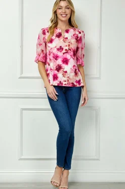 Ruffle Sleeve Chain Trim Cutout Neck Blouse in Pink