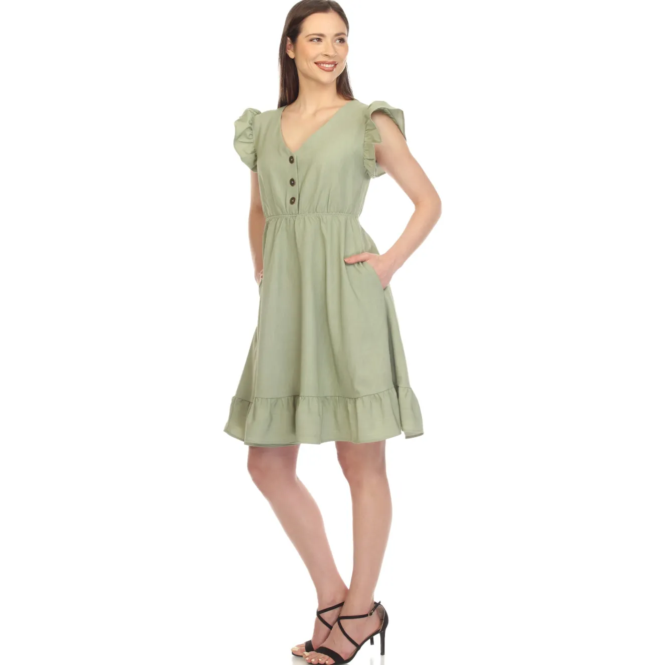 Ruffle Sleeve Knee-Length Dress
