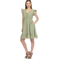 Ruffle Sleeve Knee-Length Dress