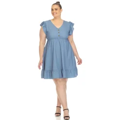 Ruffle Sleeve Knee-Length Dress - Plus