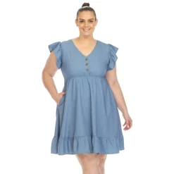 Ruffle Sleeve Knee-Length Dress - Plus