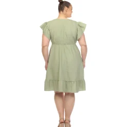 Ruffle Sleeve Knee-Length Dress - Plus