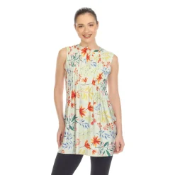 Sage Floral Sleeveless Tunic Top