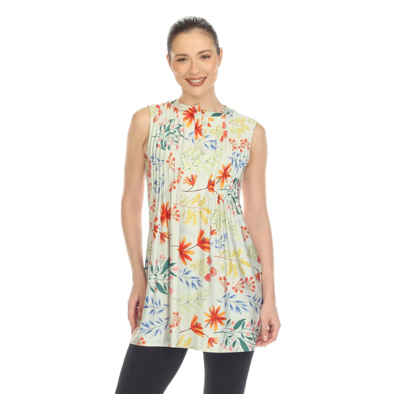 Sage Floral Sleeveless Tunic Top