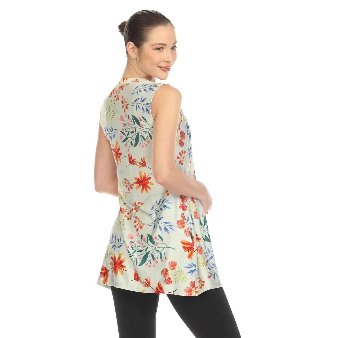 Sage Floral Sleeveless Tunic Top
