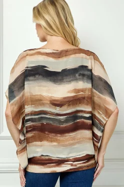 Scoop Neck Poncho with Necklace in Brown/Tan/Black