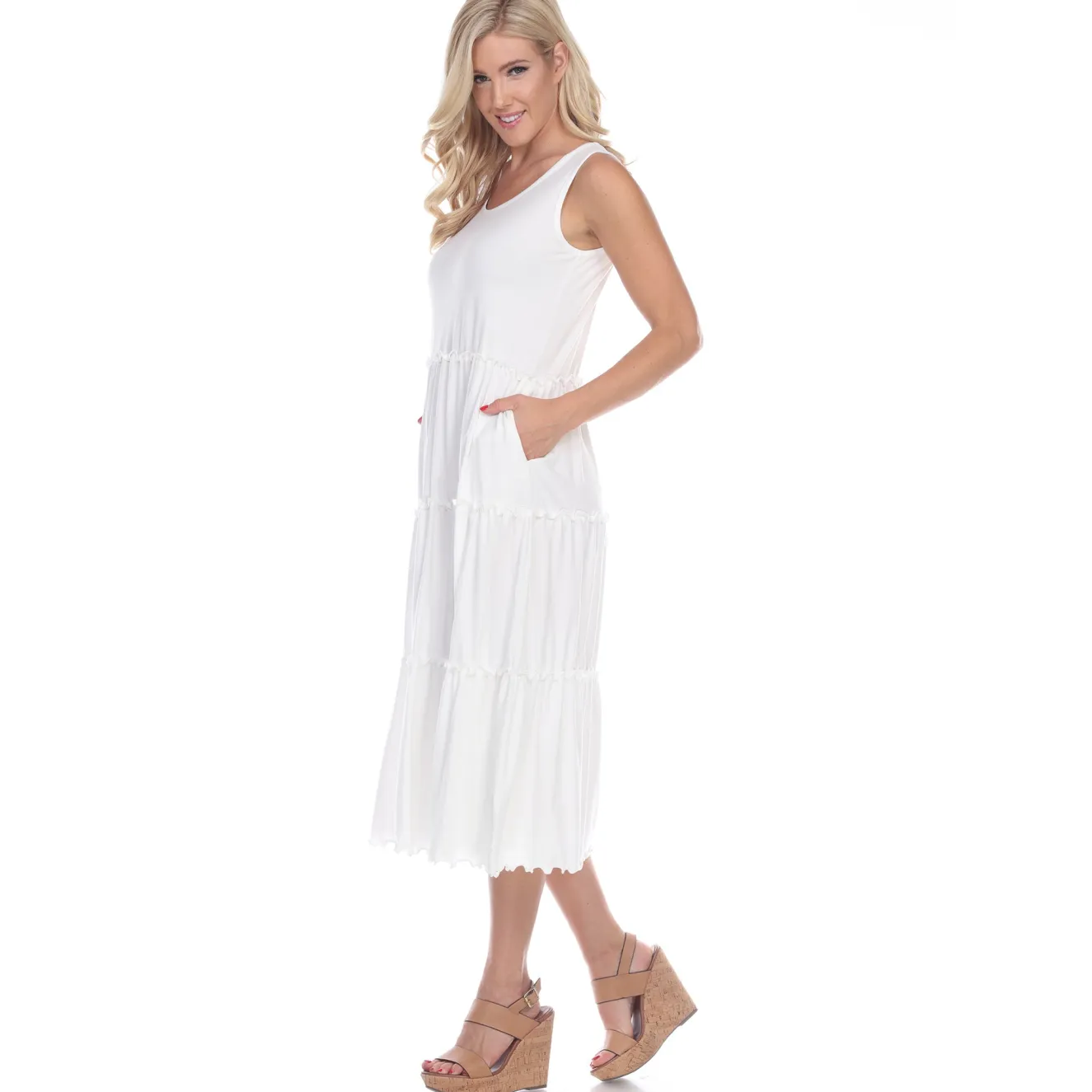 Scoop Neck Tiered Midi Dress