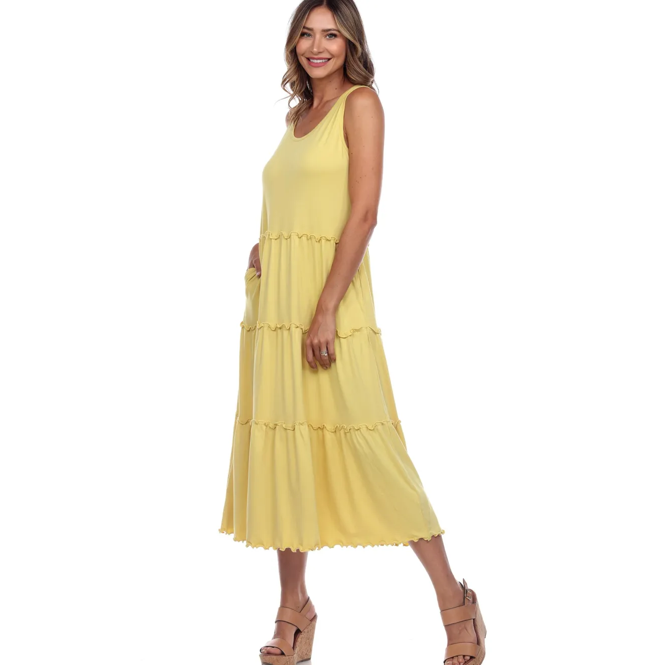 Scoop Neck Tiered Midi Dress