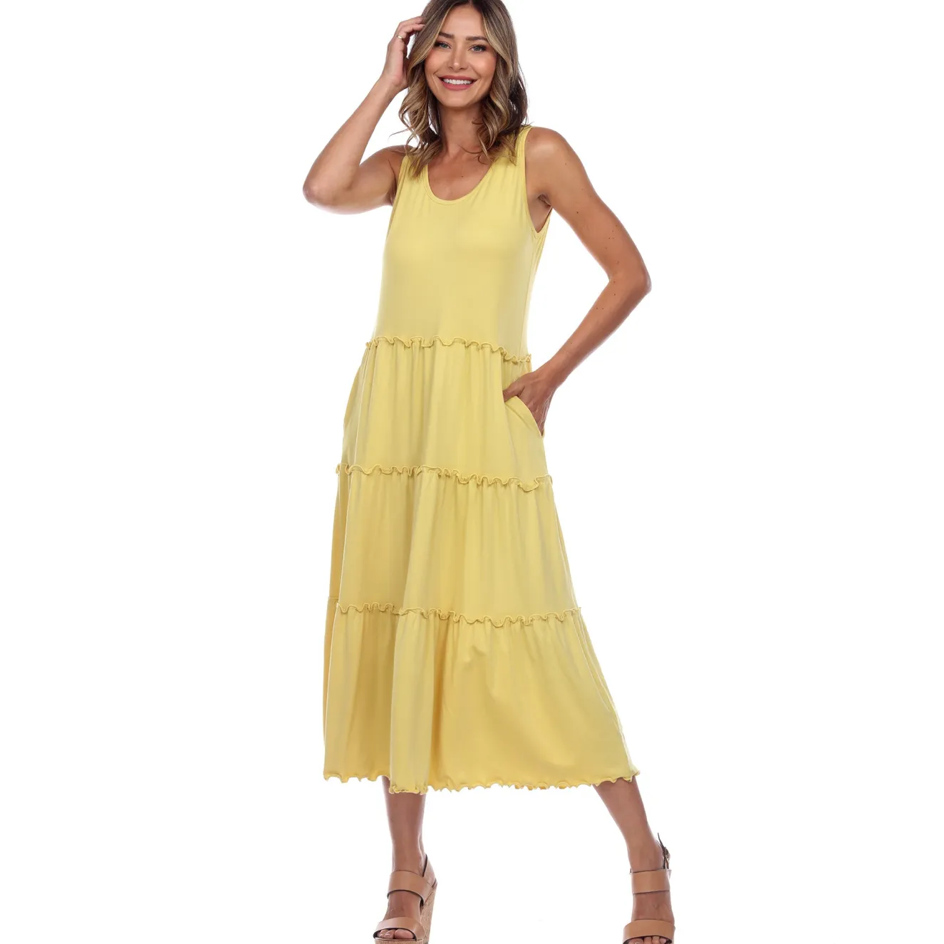 Scoop Neck Tiered Midi Dress
