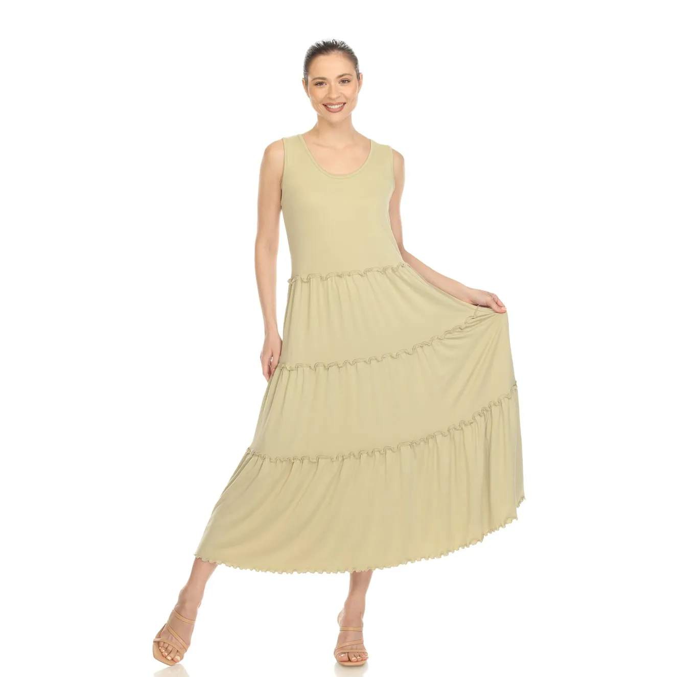 Scoop Neck Tiered Midi Dress