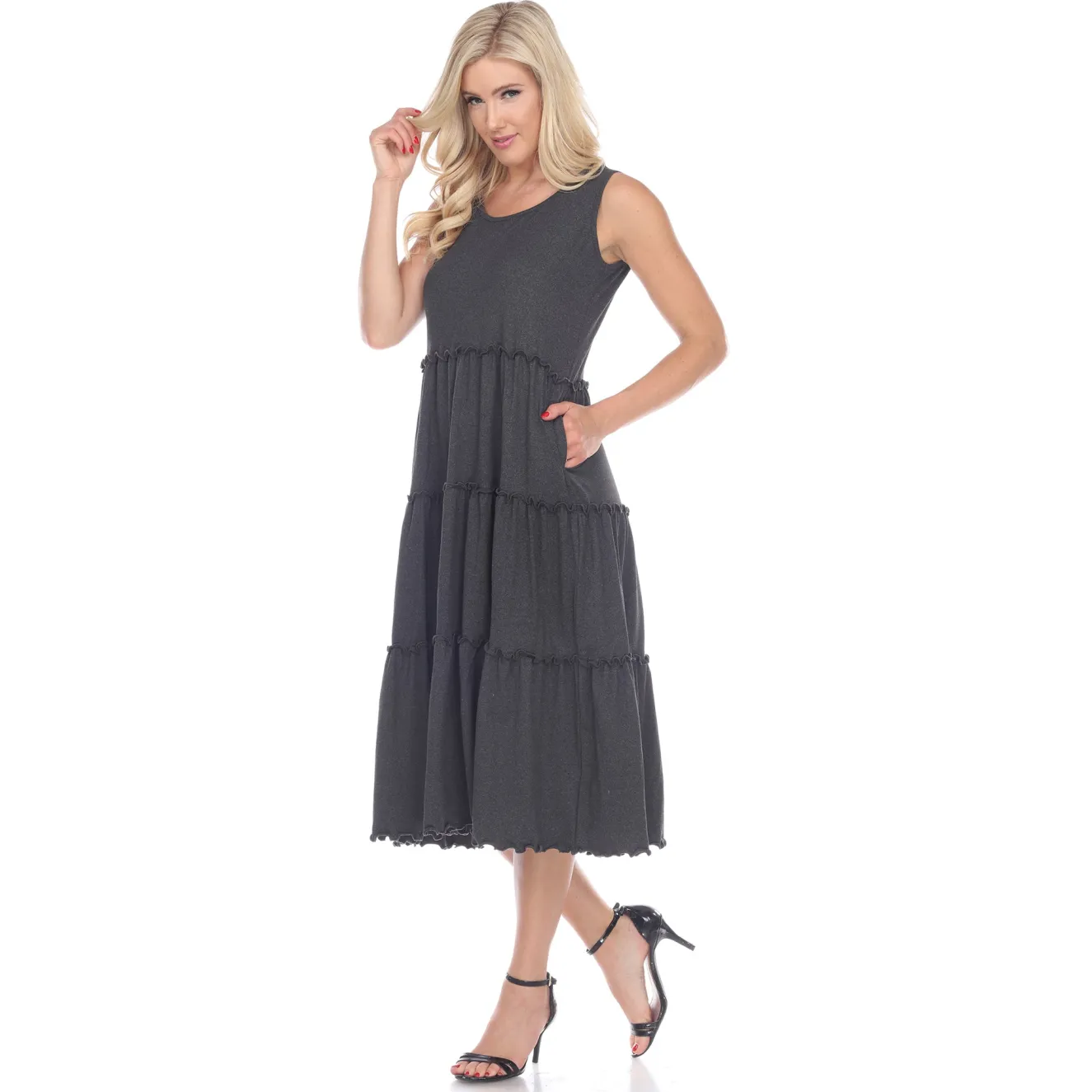 Scoop Neck Tiered Midi Dress
