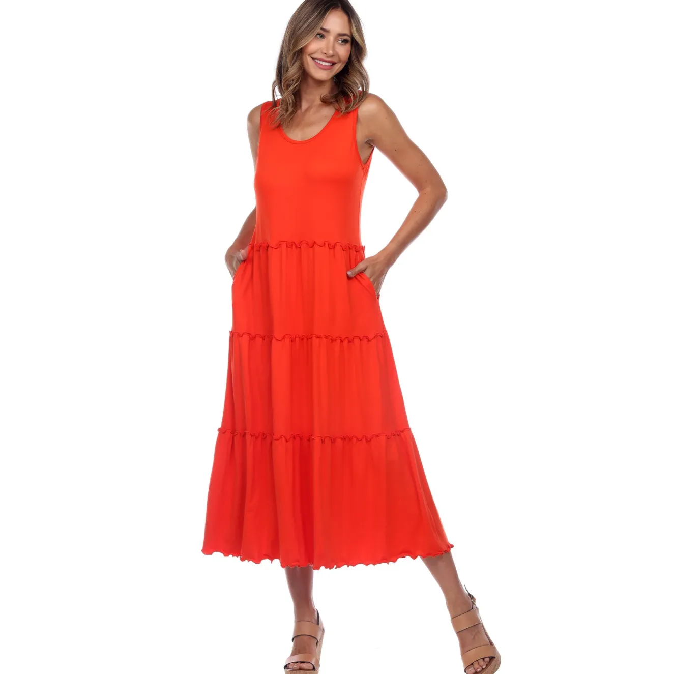 Scoop Neck Tiered Midi Dress